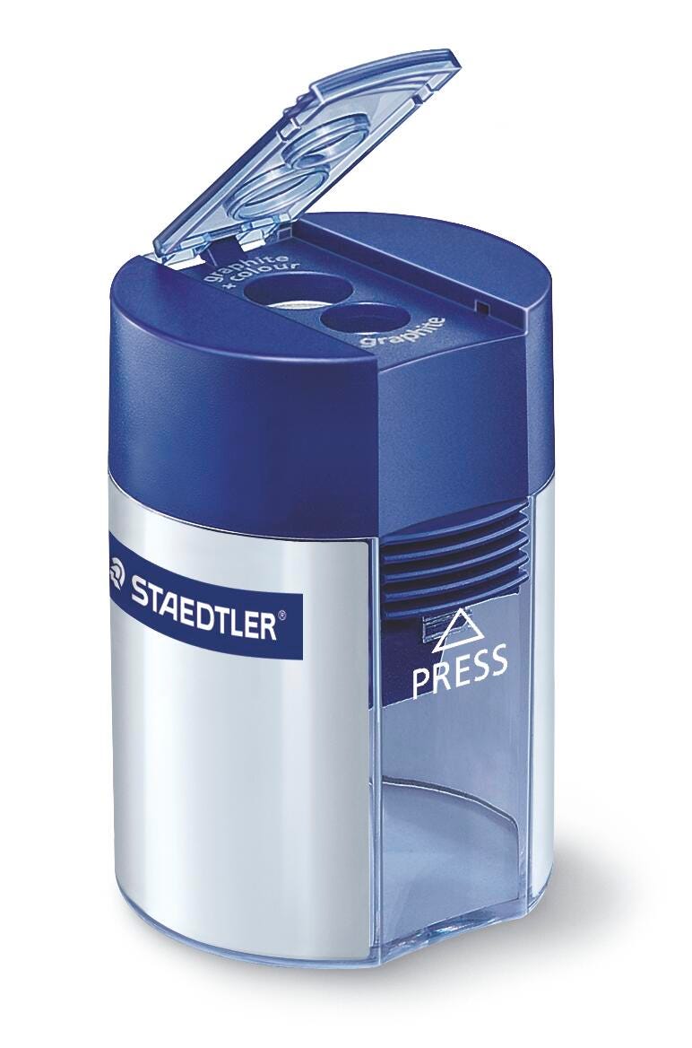 Staedtler Dual Hole Pencil Sharpener, Silver/Blue, Item Number 1568990